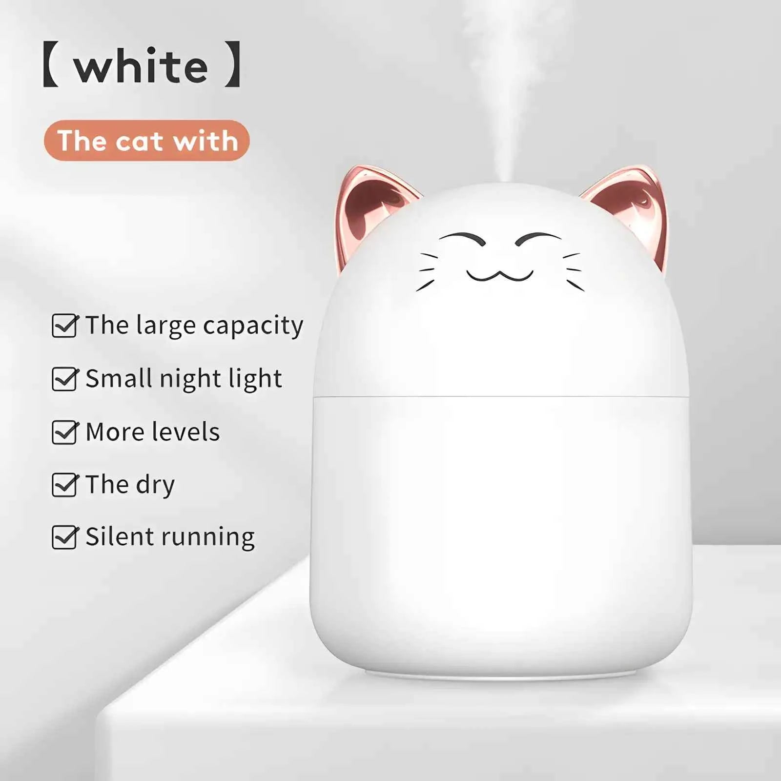 Cute Pet Humidifier 250ml — Cat Air Humidifier with Night Light
