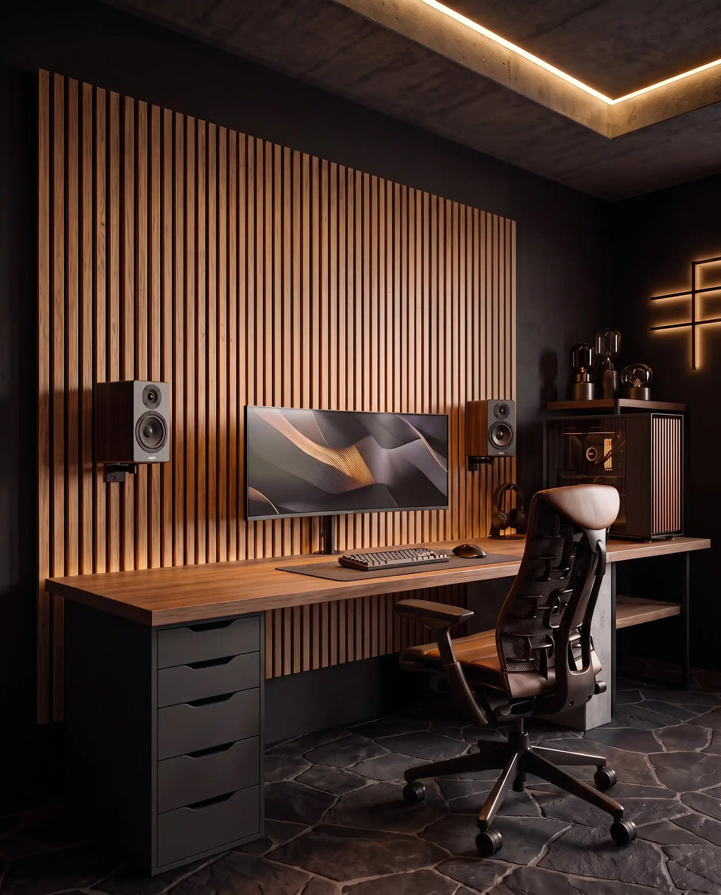 Wooden Slat Acoustic Wall Panel — Walnut & Oak