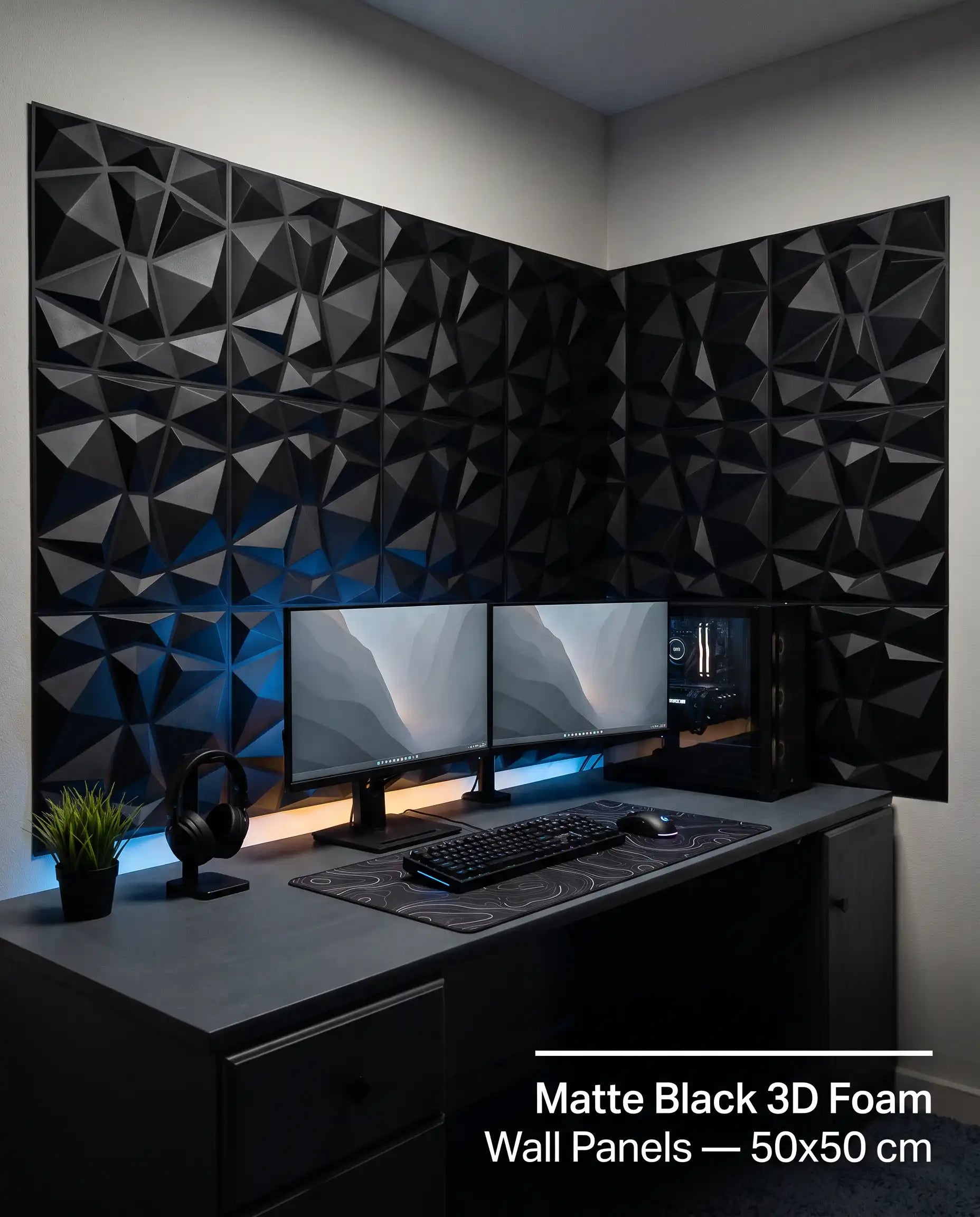3D Wall Panel Foam 50x50cm Black