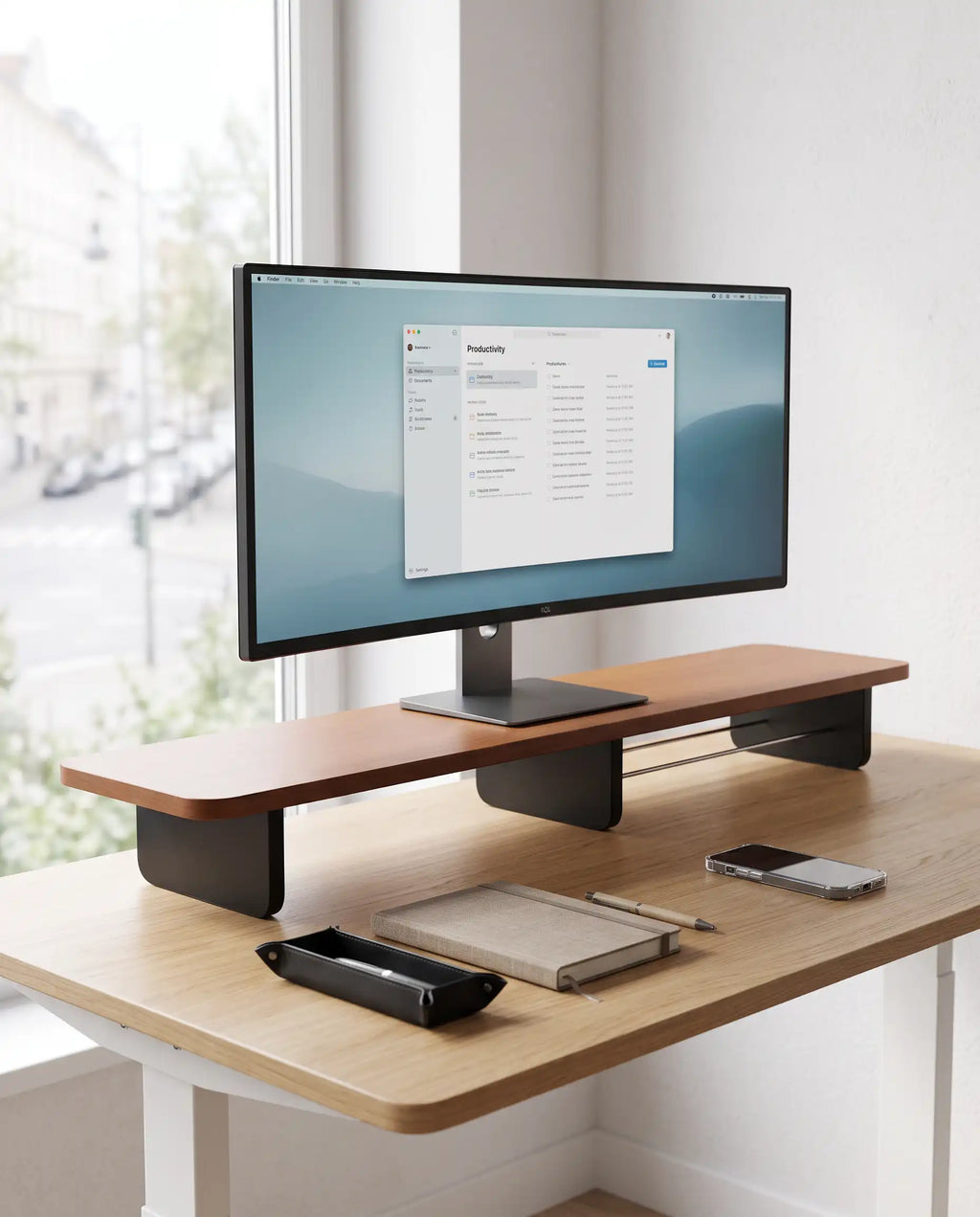 Desk Shelf Made of Natural Wood