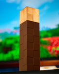 Minecraft lantern, torch and cube lights glowing on a shelf